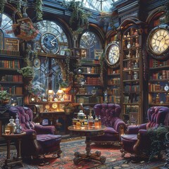 Obraz premium old books and a clock in the night