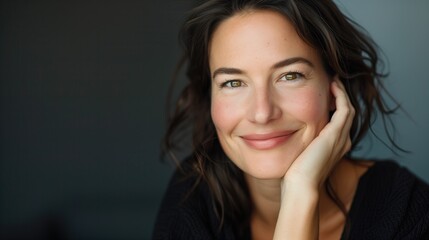 Beautiful gorgeous 50s mid aged mature woman in light clothes looking at camera isolated on white with healthy glowing skin and perfect skincare