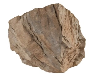 A large, rough, brown rock with visible layers and textures, suggesting it is a sedimentary or metamorphic rock formation