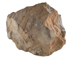 A large, rough, brown rock with visible layers and textures, suggesting it is a sedimentary or metamorphic rock formation