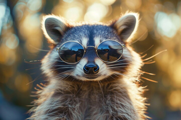 A charismatic raccoon rocking sunglasses, capturing attention with its undeniable charisma.