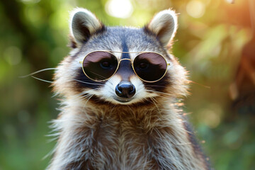A charismatic raccoon rocking sunglasses, capturing attention with its undeniable charisma.