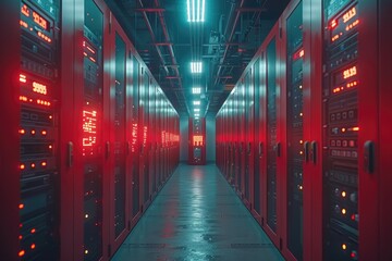 Fototapeta premium A circuit breaker in a control cabinet data center professional photography