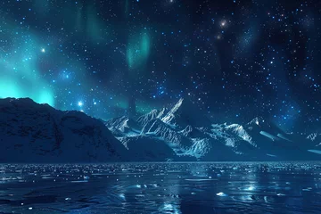 Foto auf Alu-Dibond Generative ai on theme of beautiful northern lights, bright aurora borealis winter in atmosphere © oleg525