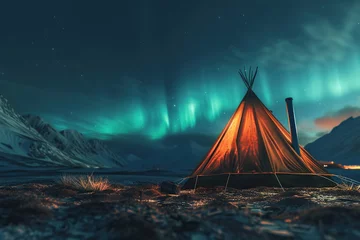 Foto op Canvas Generative ai on theme of beautiful northern lights, bright aurora borealis winter in atmosphere © oleg525