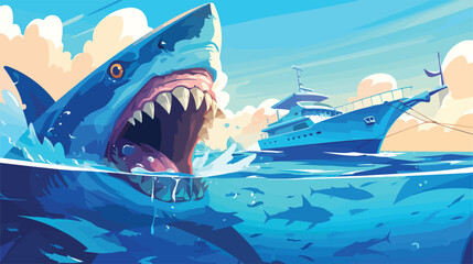 Hungry Shark with big jaw Attack yacht ship from th