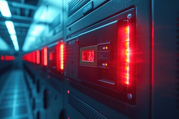 Fototapeta premium A circuit breaker in a control cabinet data center professional photography