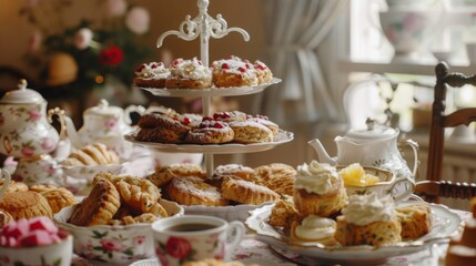 Elegant Afternoon Tea Setup With Assorted Pastries