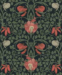 Floral vintage seamless pattern for retro wallpapers. Enchanted Vintage Flowers. Arts and Crafts movement inspired. Design for wrapping paper, wallpaper, fabrics and fashion clothes.
