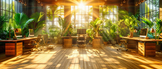 Vintage Styled Room with Bright Sunlight Through the Windows, Cozy Interior with Green Foliage