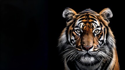 Majestic Tiger Portrait on Black Background. Wildlife Photography at Its Best. A Captivating Glimpse of Nature's Art. AI