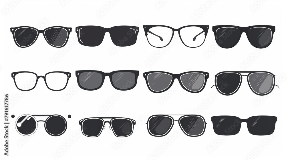 Sticker a single pair of glasses by themselves. icons for glasses models in vector format. sunglasses with a