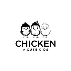 Three cute chicks logo vector illustration