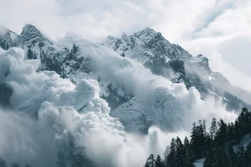 Foto op Canvas Generative ai on theme of descent of an huge avalanche from the mountain, winter nature landscape © oleg525