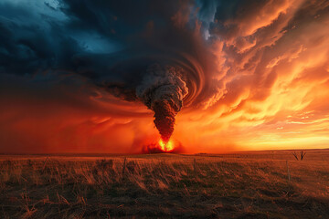 Fototapeta premium Generative ai on theme of scary ominous huge hurricane tornado, apocalyptic dramatic background