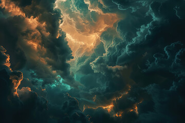 Generative ai on theme of a dramatic dark storm clouds before rain creating spectacular landscape