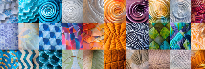 Intricate Array of Geometric and Free-Form QP Quilting Patterns - obrazy, fototapety, plakaty