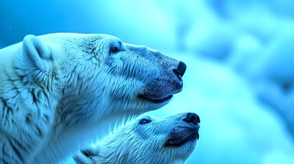 Serene Polar Bears in a Blue Arctic Landscape, Peaceful Wildlife Scene. Perfect for Nature Projects, Arctic Themed Design. AI