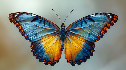 A_stunning_blue_yellow_and_orange_butterfly