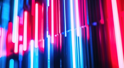 Neon light blurred fluorescent lines in red and blue background - obrazy, fototapety, plakaty