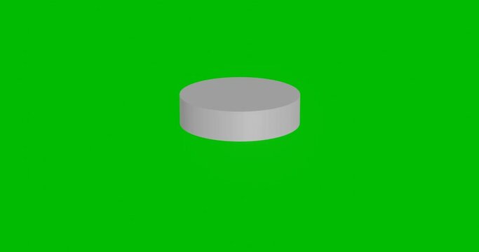 Animation of rotation of a white hockey puck with shadow. Simple and complex rotation. Seamless looped 4k animation on green chroma key background