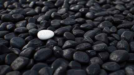 Being different, stand out of a crowd conceptual, zen stones one white stone standing out - 791626394