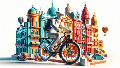 3D Icon as Buenos Aires Biking A stylish bike in front of Buenos Aires’ colorful buildings embodying Argentina vibrant culture