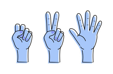 Rock, scissors, paper hand gesture. Vector collection line icons, set of simple game 