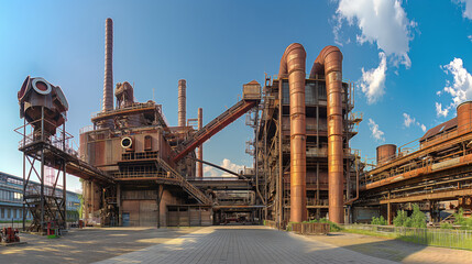 Panoramic view of an old abandoned steel mill