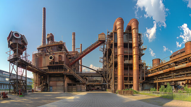Panoramic view of an old abandoned steel mill