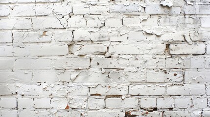 Close-up white brick wall peeling paint