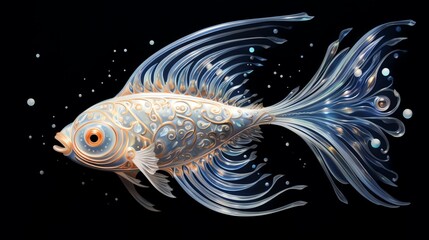 Fototapeta premium An illustration of a beautiful fish with white and blue scales and a long flowing tail.