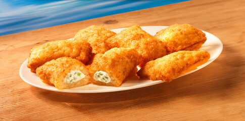 Kartoffeltaschen, frischkäse, Kartoffeln, frittiert, Kroketten,