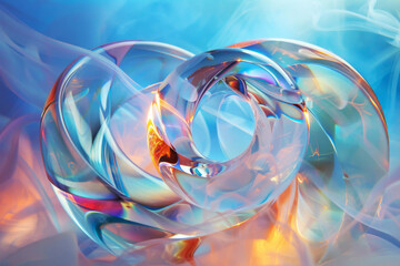 Enigmatic Glass Sculpture with Swirling Flames and Ethereal Blue Smoke