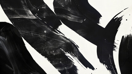 Dynamic Black and White Abstract Painting with Bold Brush Strokes