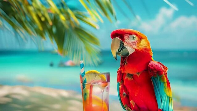 Multi-colored parrot on the beach. Selective focus. animal.