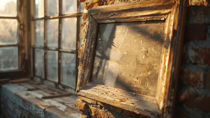 Fototapeta na wymiar Dusty old window in a sunlit room.