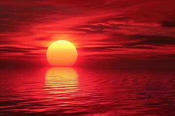 Red seascape ocean sunset horizon water surface calm