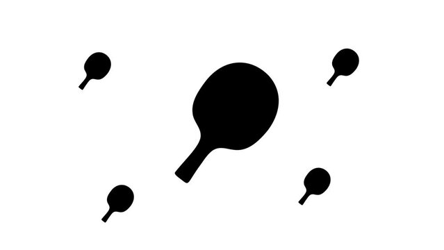Zoom in and out animation the table tennis symbol. Large black symbol in the center and four small symbols around. Seamless looped 4k animation on white background