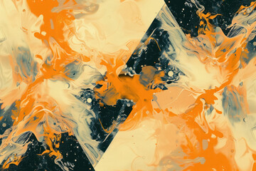 abstract fluid art fusion with vibrant orange splashes and contrasting black details