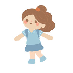 cute students going to school with backpacks. kids going to elementary or middle school. brown hair girl wear blue costume go to Kindergarten School children. vector illustration handdraw. 