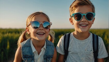 Cheerful kids in ophthalmic glasses