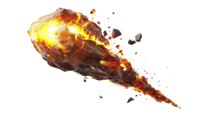 Meteor with smoke and fire. A flying asteroid