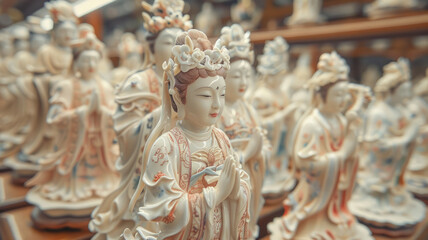 Figurines of Asian deities on display