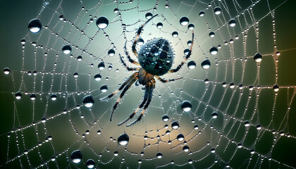 Droplet Delight: Close-up of Raindrops on a Spider Web, Symbolizing Nature's Intricate Beauty in the UK - Close-up on Rain Season