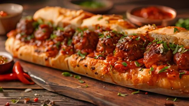 Scrumptious Meatball Sub Delight with Cheese and Herbs. Concept Food Photography, Sandwiches, Meatball Sub, Cheese, Herbs