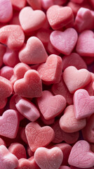 Fototapeta premium A seamless pile of Sweethearts Valentine's Day heart candies, forming a colorful and romantic display. Each candy features endearing messages and vibrant colors, perfect for celebrating love 