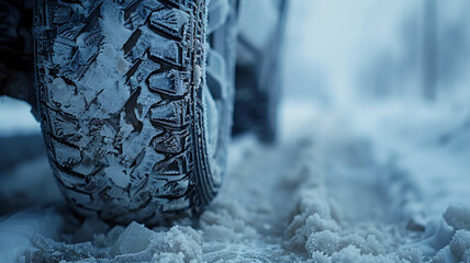 Close-up of a winter tire on snow. - obrazy, fototapety, plakaty