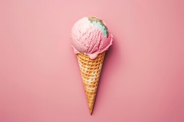 Magenta and peach ice cream cone illustration on a pink background