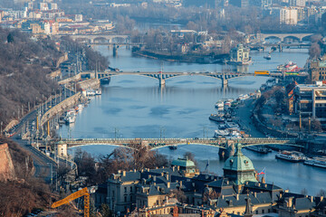 Aerial view of old town with Bridges in Prague. Czech Republic.